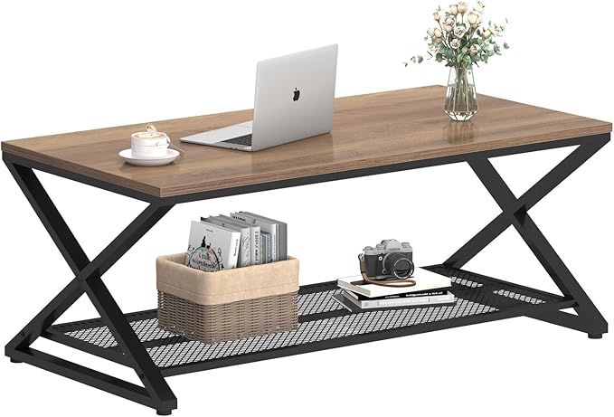 LVB Wood Coffee Table, Metal Wooden Living Room Table - Image 8
