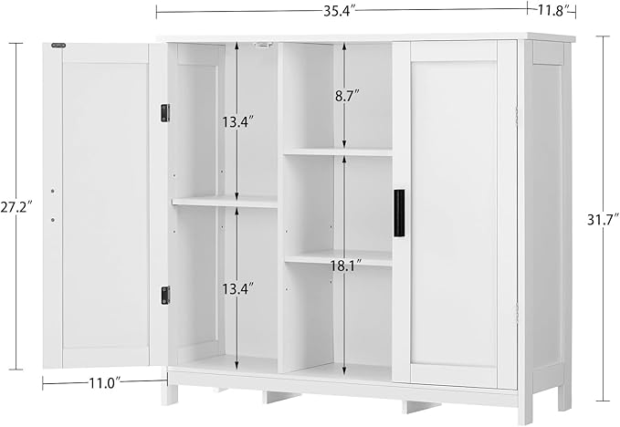 Iwell Storage Cabinet with 2 Doors and 4 Storage Shelves, Credenza Buffet - Image 3