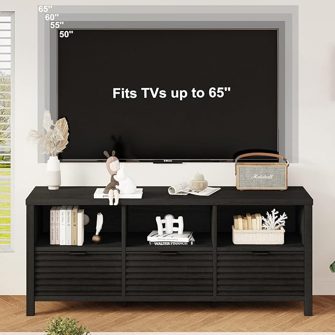 BON AUGURE Black TV Stand, Modern Entertainment Center - Image 3