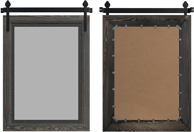 YOSHOOT Farmhouse Barn Door Mirror, Wood Frame Wall Mirror, Wooden Mirror - Image 4