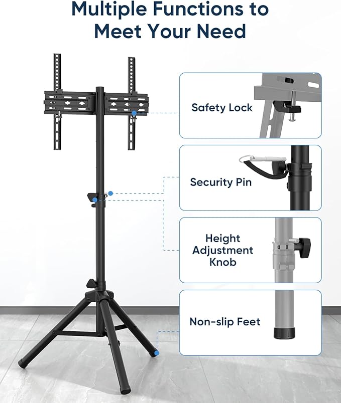 FORGING MOUNT Tripod Portable Floor TV Stand, Foldable Stand Height Adjustable - Image 6