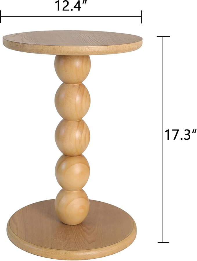 Round Wooden Side Table with Stacked Ball Pedestal Base, Accent Nightstand - Image 3