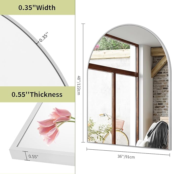 BEAUTYPEAK 36"x48" Arch Bathroom Mirror, Wall Mounted Vanity Metal Frame Mirror - Image 5