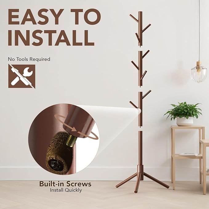 Wooden Tree Coat Rack Stand, Sturdy Freestanding Coat Rack - Image 4