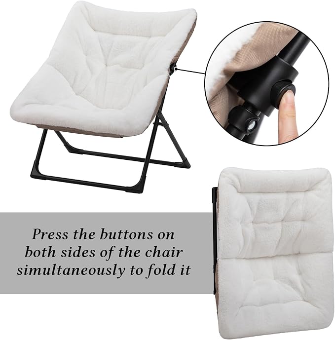 HollyHOME X-Large Saucer Chair, Comfy Oversized Folding Chair, Faux-Fur Reading - Image 8
