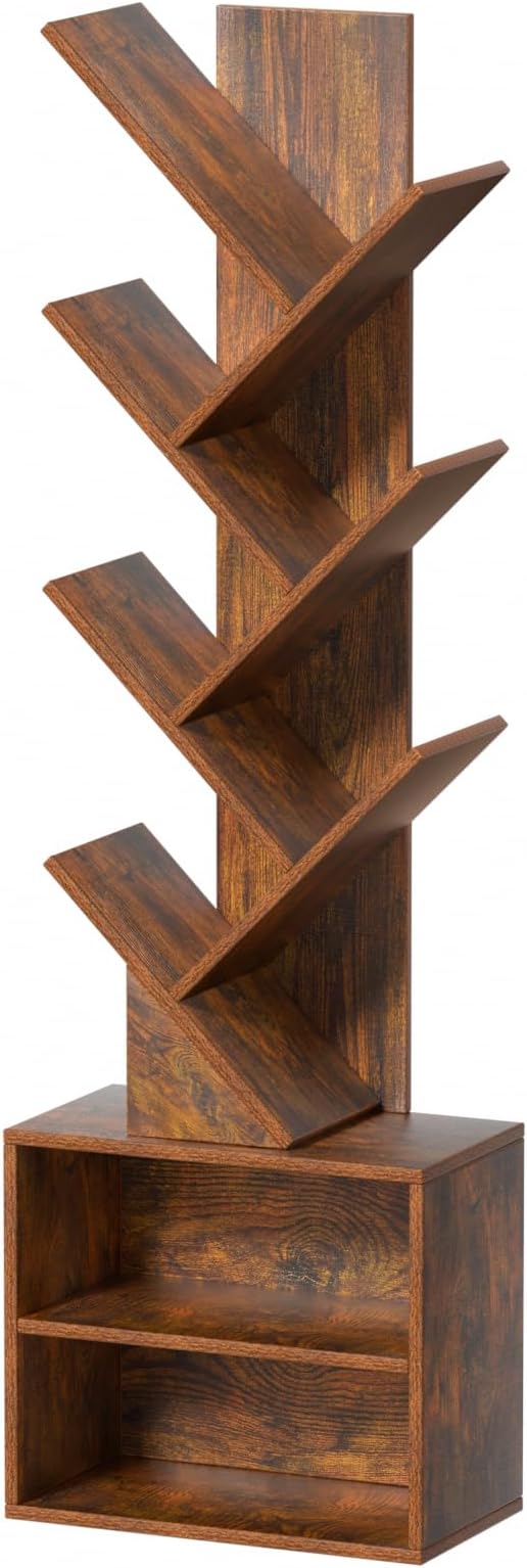 10 Tier Tree Bookshelf, Floor Standing Wood Tall Bookcase - Image 9