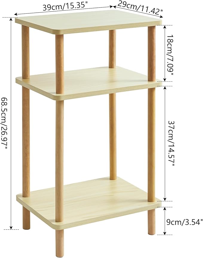IBUYKE 3-Tier Side Table, Solid Wood Tall End Table - Image 3