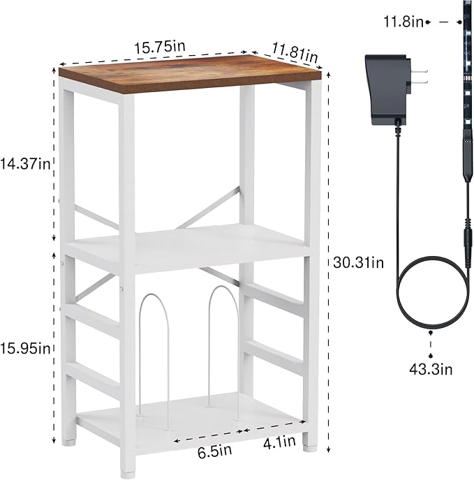 End Table with LED Light, Record Player Stand with Albums Storage, Vinyl - Image 3