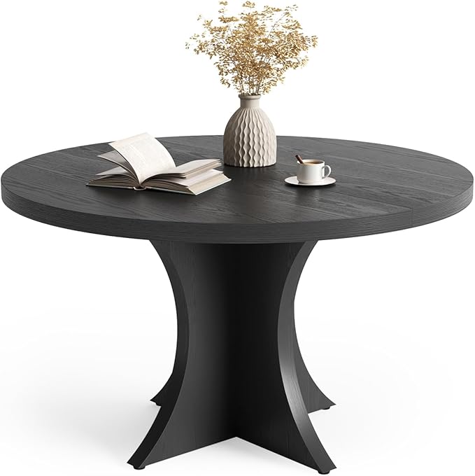 LITTLE TREE Round Dining Table for 4-6, 47.24 Inches Farmhouse Wooden Kitchen by LITTLETREE