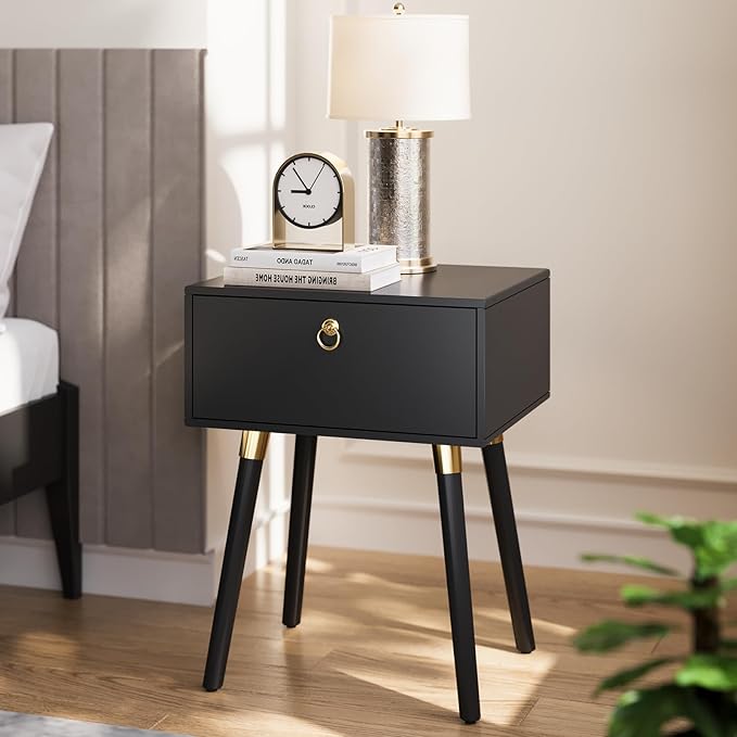 Bme Alden Wood Nightstand, Solid Wood End Table, Mid Century Modern Nightstand by Bme