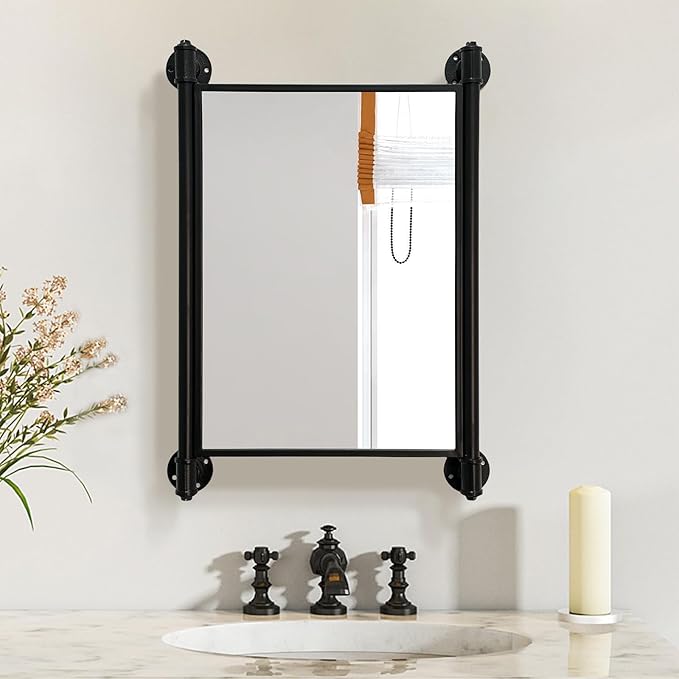 Industrial Pipe Mirror for Bathroom, Rectangle Iron Wall Mirrors for Living - Image 3