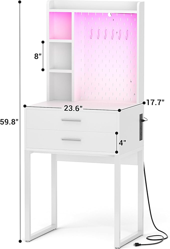 Small Vanity Desk with Hutch and Drawers, Vanity Table Dressing Table with LED - Image 7