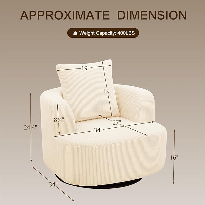 Furnimart 360° Swivel Barrel Accent Chair, Round Upholstered Comfy Lounge Chair - Image 2