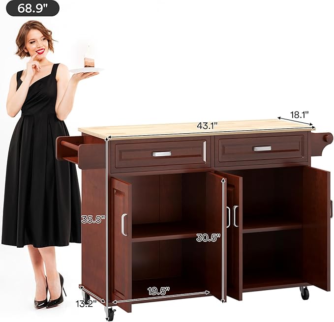 Rovibek Kitchen Island On Wheels Rolling Islands - Image 2