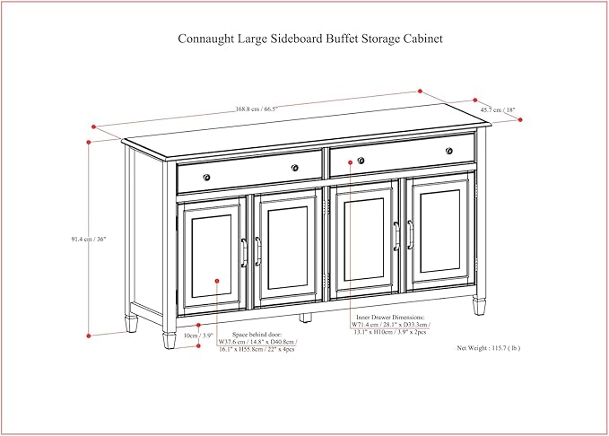 SIMPLIHOME Connaught SOLID WOOD 67 inch Wide Traditional Large Sideboard Buffet - Image 3