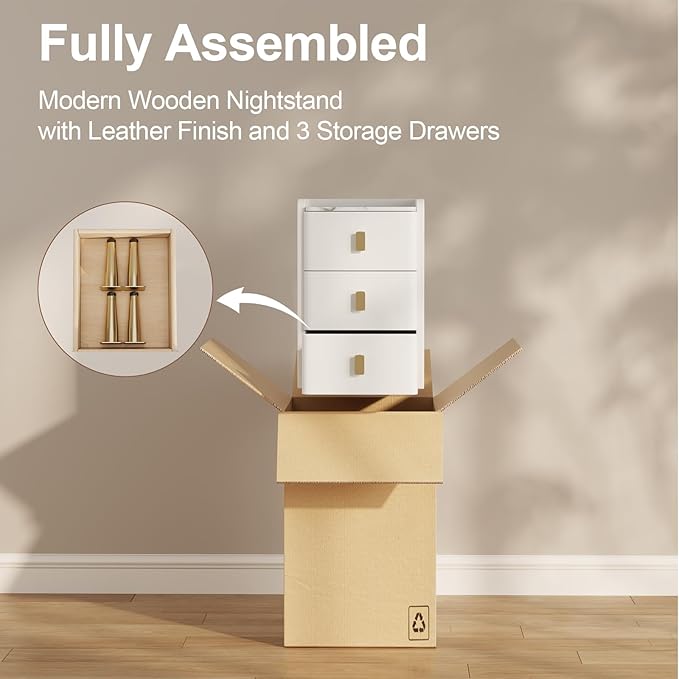 Narrow Nightstand with Drawers, Narrow Side Table Leather, Small Bedside Tables - Image 7