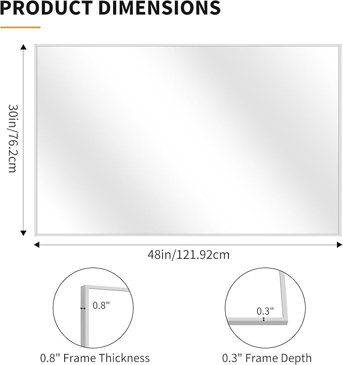 KOCUUY 30x48 Inch Large Silver Wall Mounted Mirror, Brushed Nickel Framed - Image 6