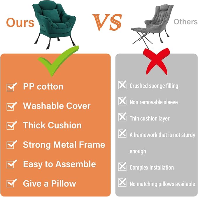 Lazy Chair with Pillow for Living Room, Modern Lounge Accent Chair with - Image 7