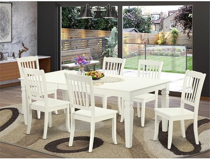 East West Furniture LGDA7-LWH-W 7 Piece Dining Table Set Consist of a Rectangle - Image 2