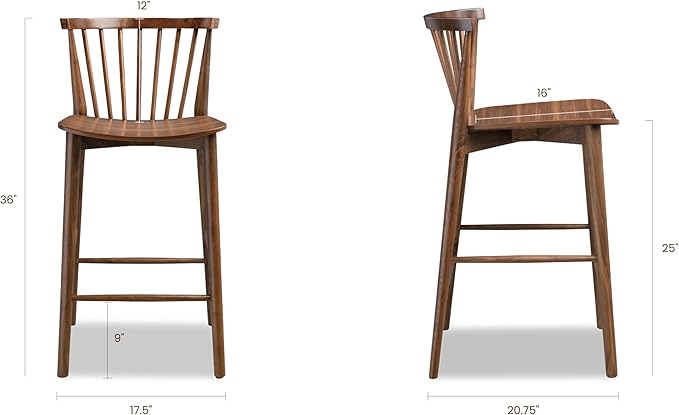 POLY & BARK Ligna Counter Stool Walnut – Mid-Century Inspired Stool - Image 3