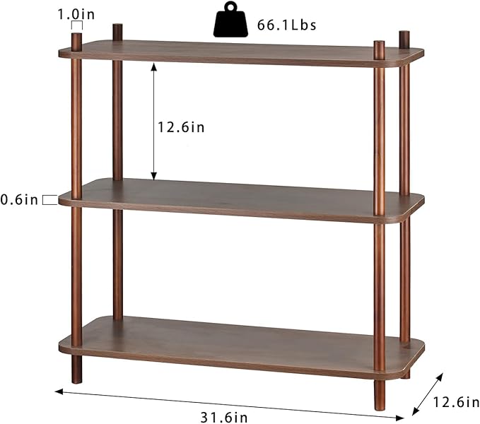3 Tier Vintage Bookcase with Wood Frame Easy Assemble Construct - Image 3