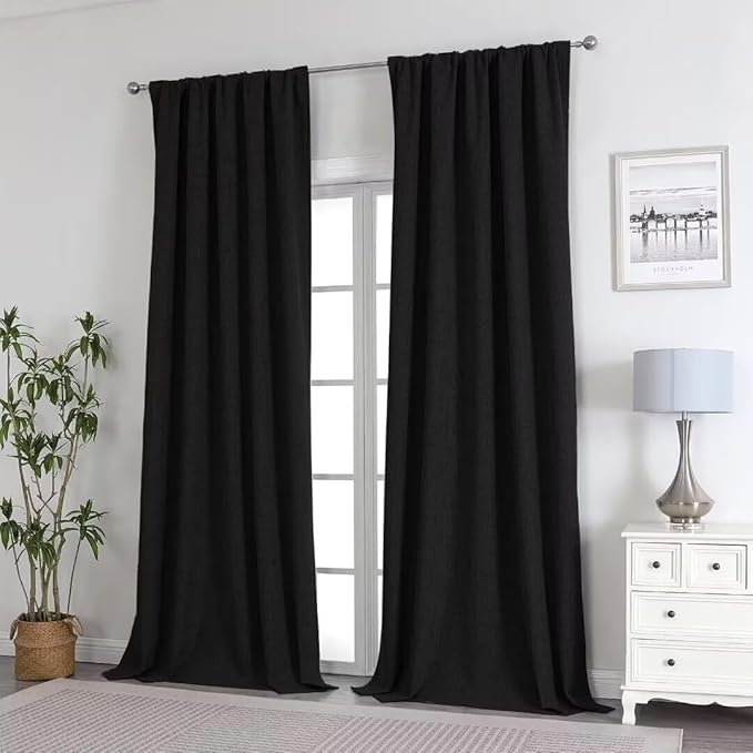 Joydeco Natural Linen Curtains 108 inch Length 2 Panels Set Burg 100% Blackout - Image 7