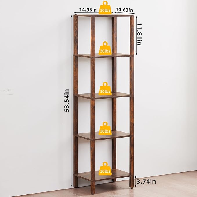 54in Tall Bookshelf 5-Tier Small Narrow Bookcase, Skinny Book Shelf - Image 2