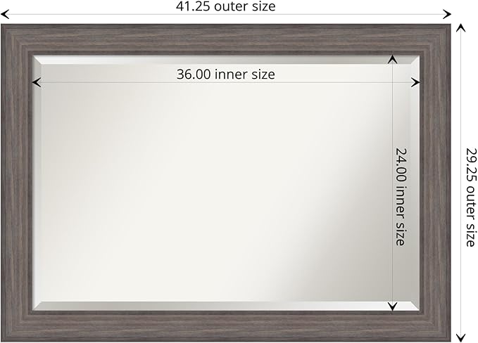 Amanti Art Grey Wall Mirror 29x41 Country Barnwood Rectangle Bathroom Mirror - Image 4
