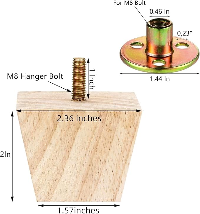 4PCS Wood Furniture Legs 2 inches Square Furniture Legs - Image 3