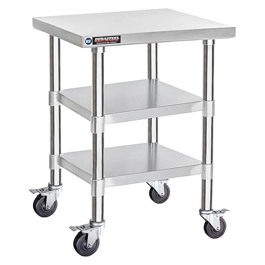DuraSteel Stainless Steel Work Table 24" x 24" x 34" Height w/ 4 Caster Wheels by DuraSteel
