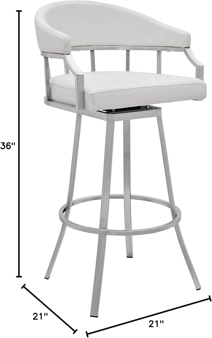 Armen Living Valerie Modern 26" Seat Height White Faux Leather and Brushed - Image 3