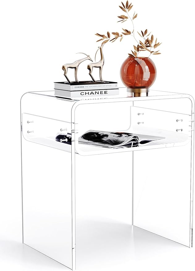 Clear Acrylic End Table 2-Tier Bedside nightstand by AcrylicFurnitureHomeDecor