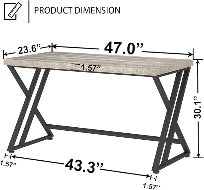 LVB Grey Desk, Industrial Wood Home Office Computer Desk - Image 2