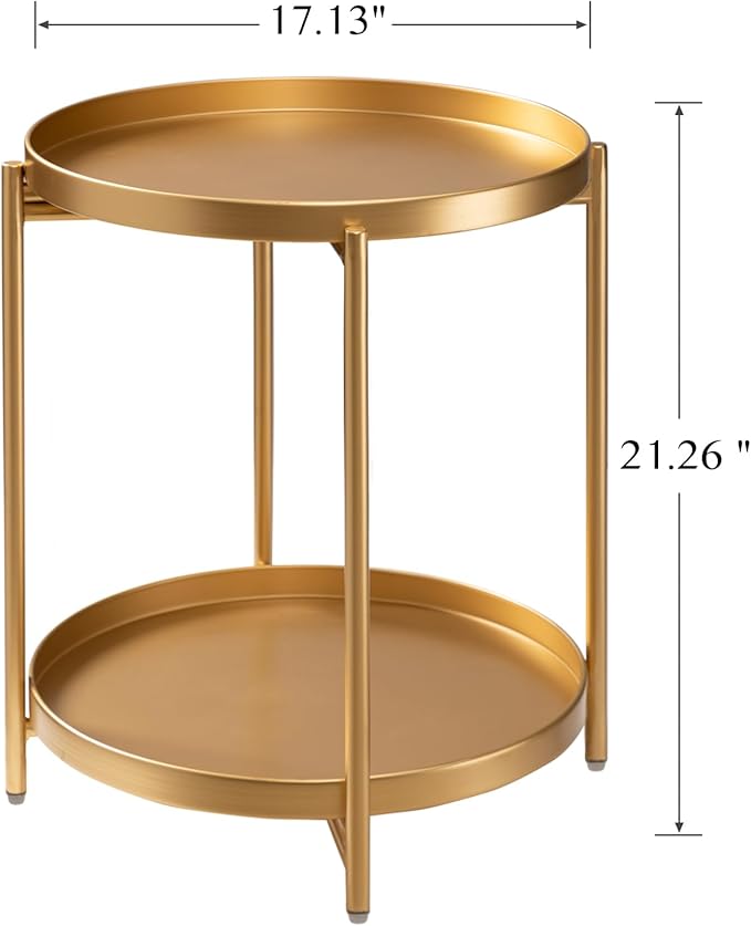 TeoKJ 2 Tier Round Side Table, Folding Metal Small Bedside Nightstand for - Image 3