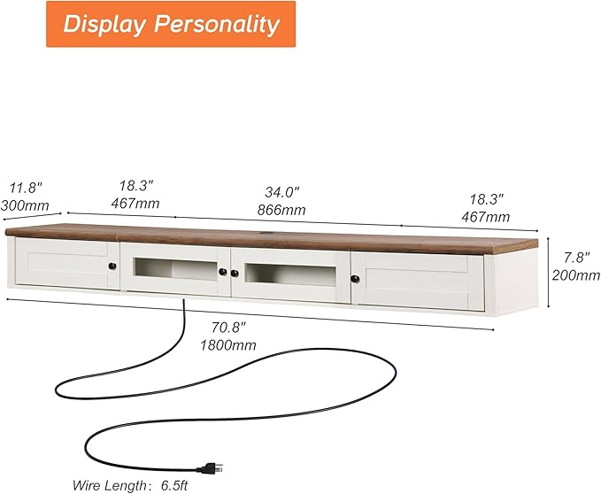 WAMPAT Floating TV Stand for TVs up to 80 Inches, Wooden Wall-Mounted TV Shelf - Image 7