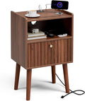 Side Table with Charging Station, Modern End Table with Fluted Drawer, Bedside by Unknown