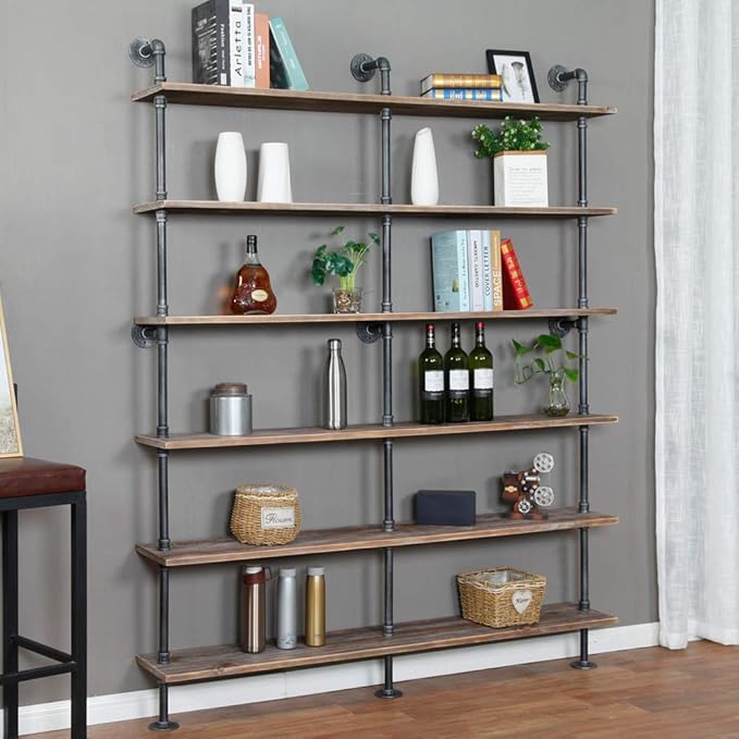 Industrial 6-Tiers Modern Ladder Shelf Bookcase, Solid Wood Storage Shelf by WGX+Design+For+You
