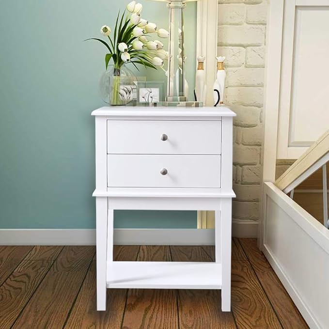 conifferism White Nightstand 2 Drawers and Storage Shelf, Contemporary Modern - Image 3