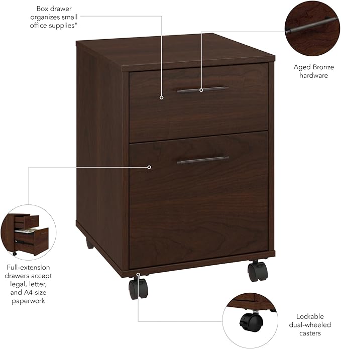 Bush Furniture Key West 2 Drawer Mobile File Cabinet in Bing Cherry - Image 5