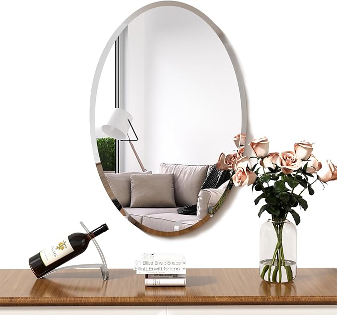 KOHROS Frameless Oval Mirror 20" x 28" Bathroom Wall Mirror w/Polished Beveled - Image 7