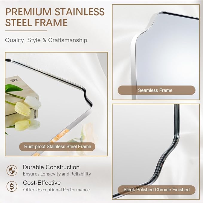 ANDY STAR Chrome Bathroom Mirror, 24x36 Inch Polished Chrome Rectangle Mirror - Image 4
