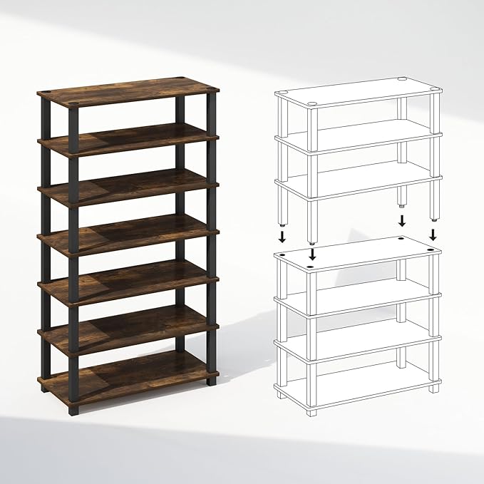 Furinno Turn-S-Tube 4-Tier Multipurpose Standing Shelves, Amber Pine/Black - Image 4