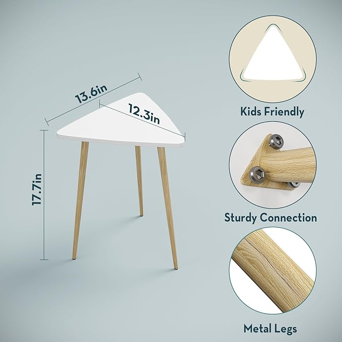 SAYGOER White Side Table Small Triangle End Tables Modern Narrow Sofa Table - Image 2