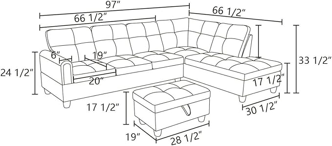 Sectional Couch with Ottoman Storage, L Shaped Sofa Furniture Sets, Modern - Image 2