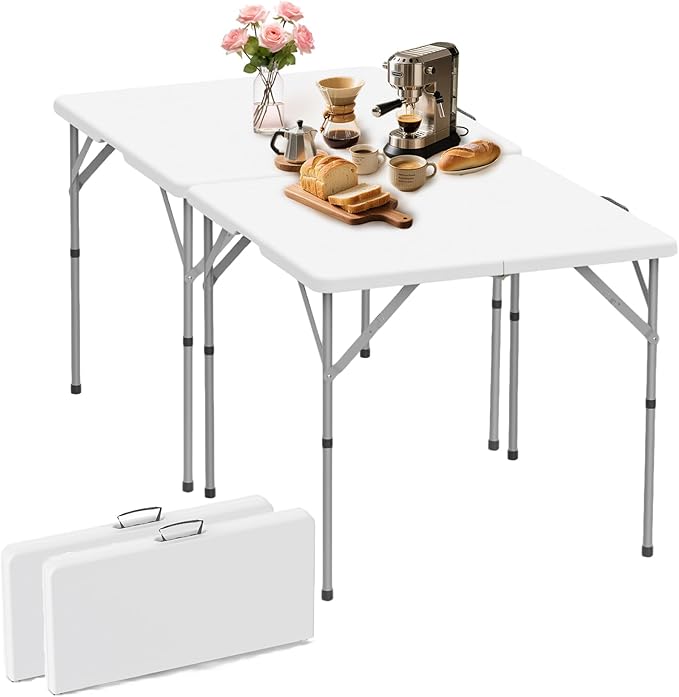 HLPB 34'' Square Folding Card Table 2 Pcs, Fold-in-Half Portable Dining Table by HLPB