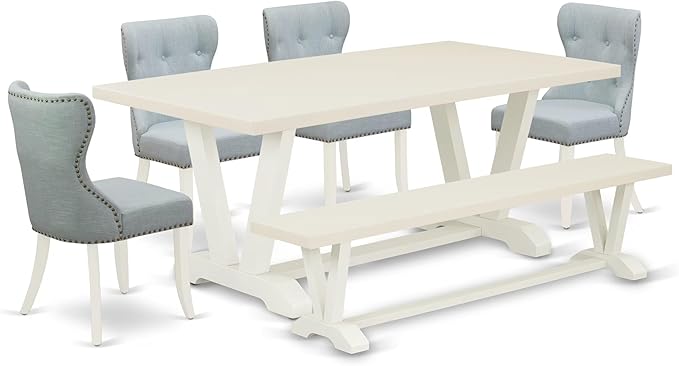 East West Furniture V027SI215-6 6 Piece Dining Set Contains a Rectangle Dining by EastWestFurniture