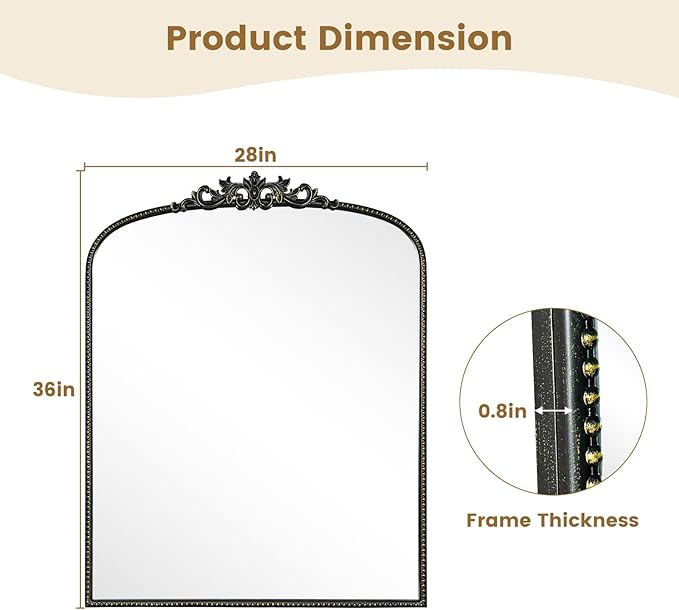 WallBeyond Gold Vintage Arched Mirror, 28x36 Inch, Wall Mounted, Rectangular - Image 7