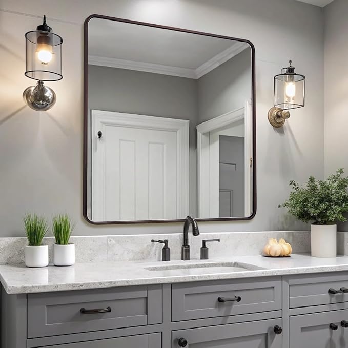 ANDY STAR 36x36 Inch Bronze Bathroom Mirror, Rounded Square Oil Rubbed Bronze by ANDYSTAR