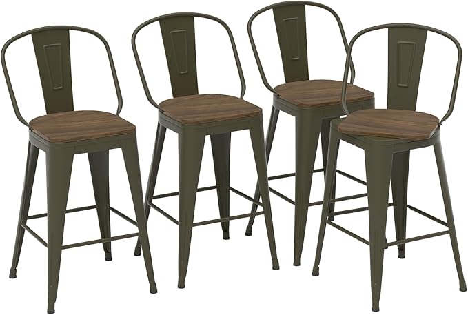 24” Swivel Bar Stools Set of 4, Counter Height Bar Stools Wooden Seat, Metal - Image 3