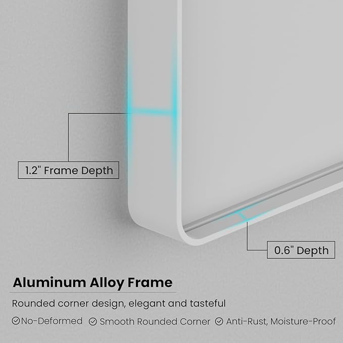 White Bathroom Mirror 36x36 Inch, Rounded Rectangle Matte Bathroom Vanity Mirror - Image 4